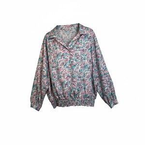 Haberdashery II Vintage Floral Blouson Blouse Purple Teal Rose Plus Size 26W
